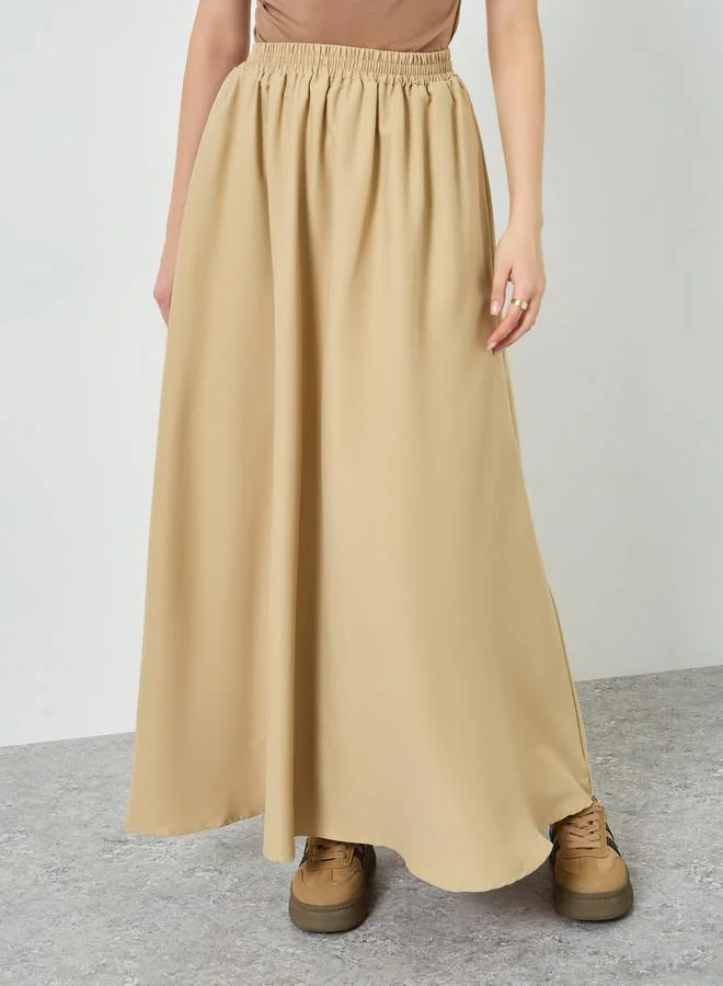 Women Khaki Solid A-Line Maxi Skirt